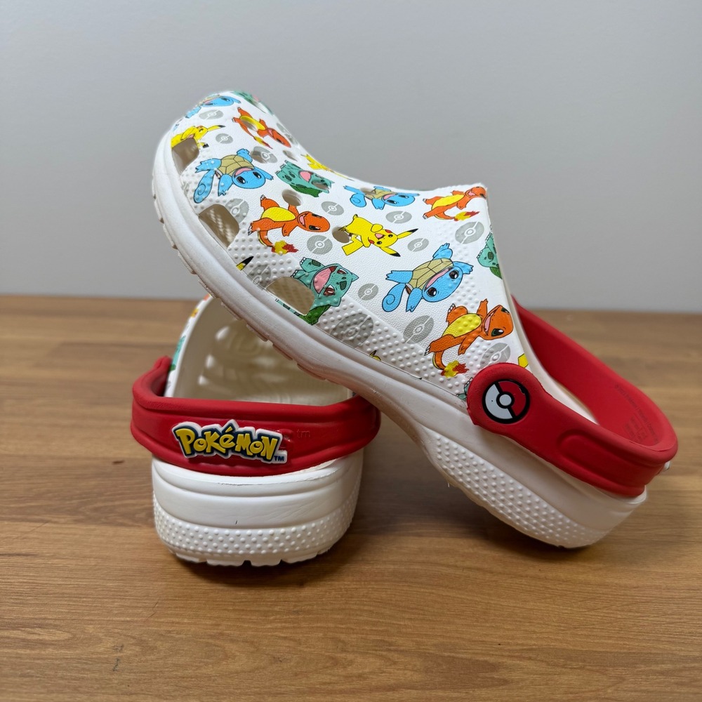 Crocs Kids Classic Pokemon Clog White Red Pikachu Charmander Shoes Size J4